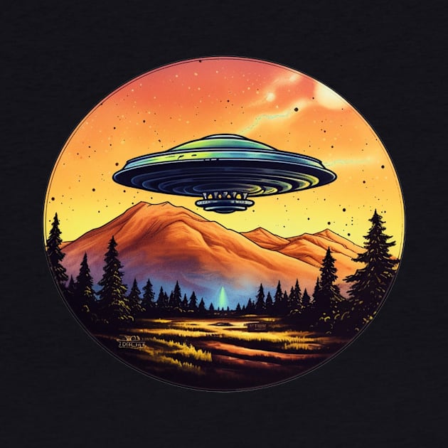 UFO flying over the mountains by PitubeArt